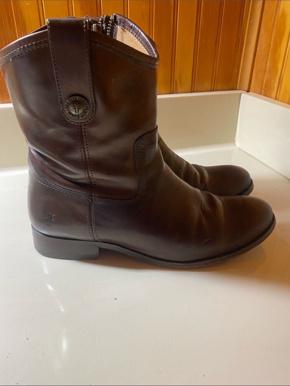 Frye Brown Leather Side-Zip Ankle Booties